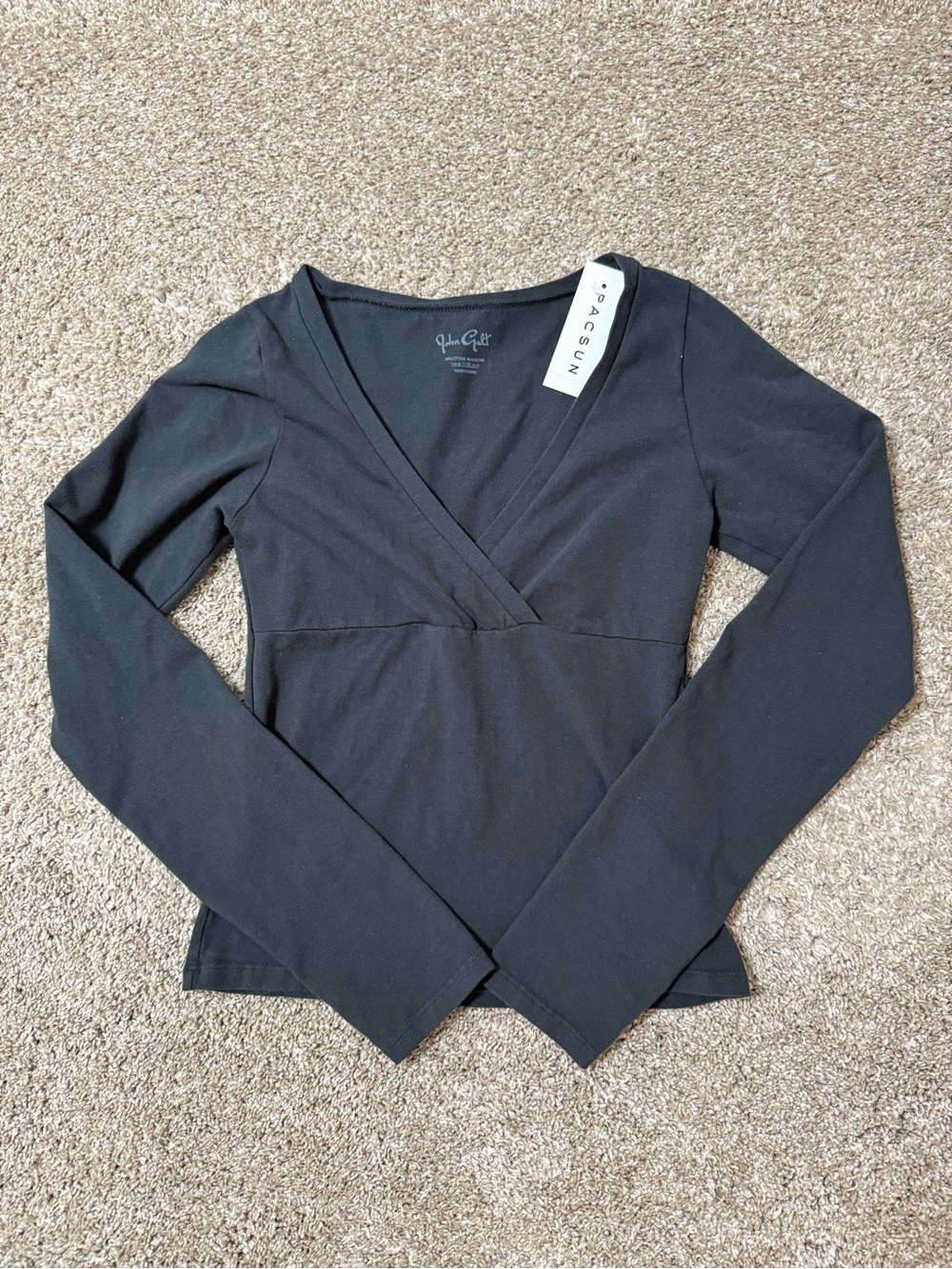 John Galt NWT Black Long-Sleeve Wrap V-Neck Top